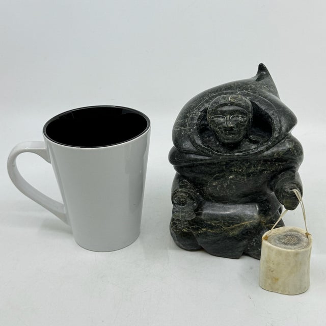Vintage Hand Carved Signed Inuit Serpentine Figure With Bucket- Archie Ishulutuq For Sale - Image 10 of 10