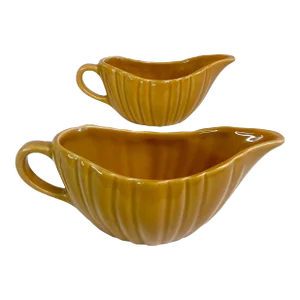 1990s Vintage Portuguese Majolica Ceramic Pumpkin Gravy Sauce Boats - A Pair, Halloween & Thanksgiving