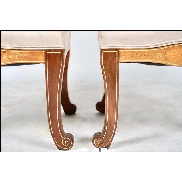 Wood Pair Unusual Inlaid Edwardian/Neoclassical Style Slipper Chairs For Sale - Image 7 of 10