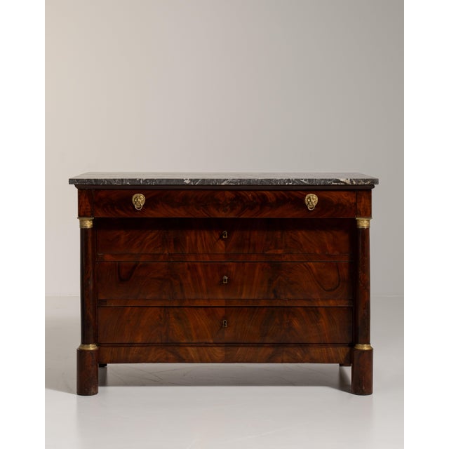 1860s French Chestnut Brown Empire Chest of Drawers with Marble Top For Sale - Image 9 of 15