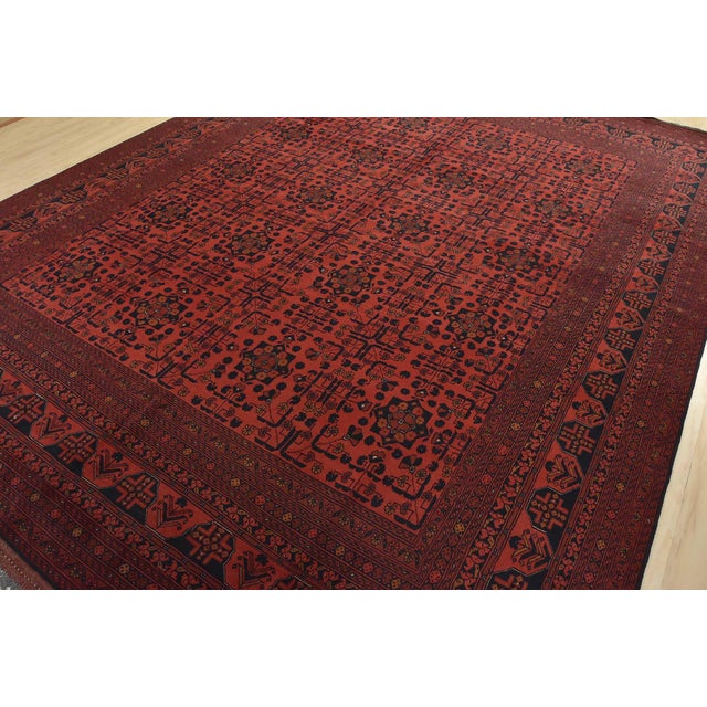 Tribal Turkmen Rug 10’3” X 12’11” Red Wool Traditional Hand-Knotted Oriental Carpet For Sale - Image 3 of 14