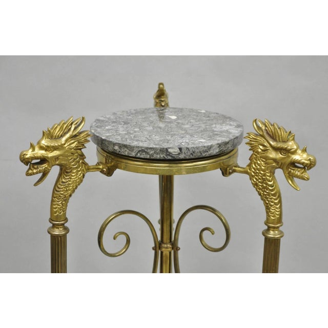 Renaissance Antique Italian Renaissance Brass Figural Dragon Head Pedestal Table Plant Stand For Sale - Image 3 of 15