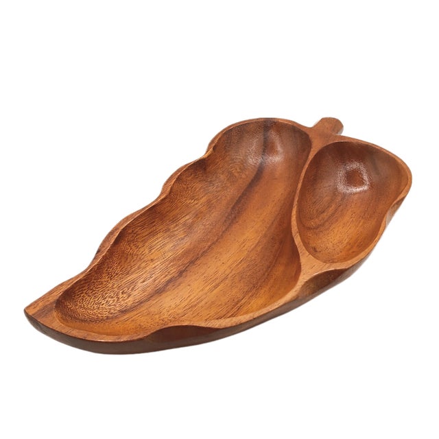 Mid-Century Modern Vintage Monkey Pod Wood Leaf Serving Tray For Sale - Image 3 of 6