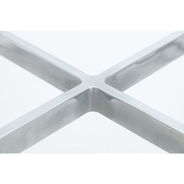 Contemporary Contemporary Mies Van Der Rohe Barcelona Style Chrome and Glass Pedestal Table For Sale - Image 3 of 5