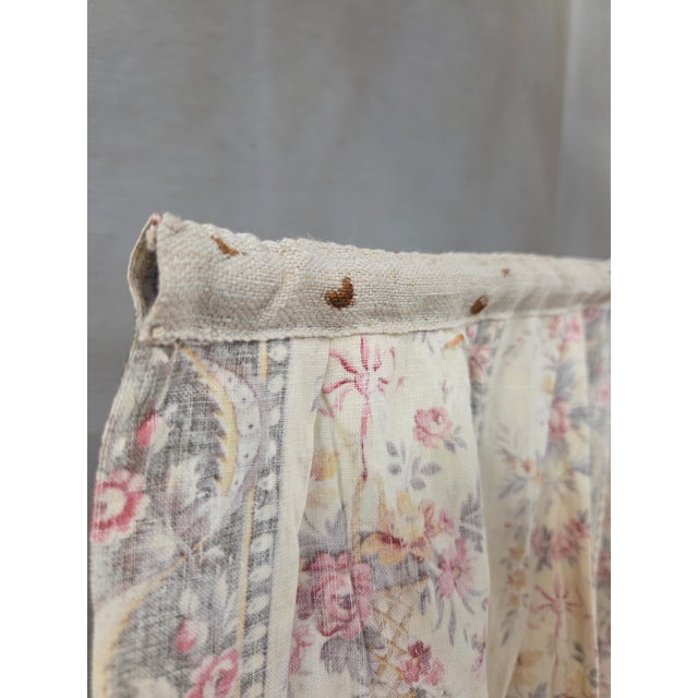 Antique 1920s French Cotton Curtain Panel, Pink and Brown Stripe With Florals For Sale - Image 14 of 15