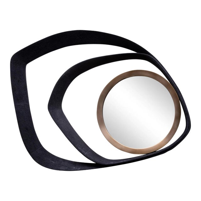 Modern Mirror in Black Shagreen With Bronze Patina Brass Details by R&y Augousti For Sale