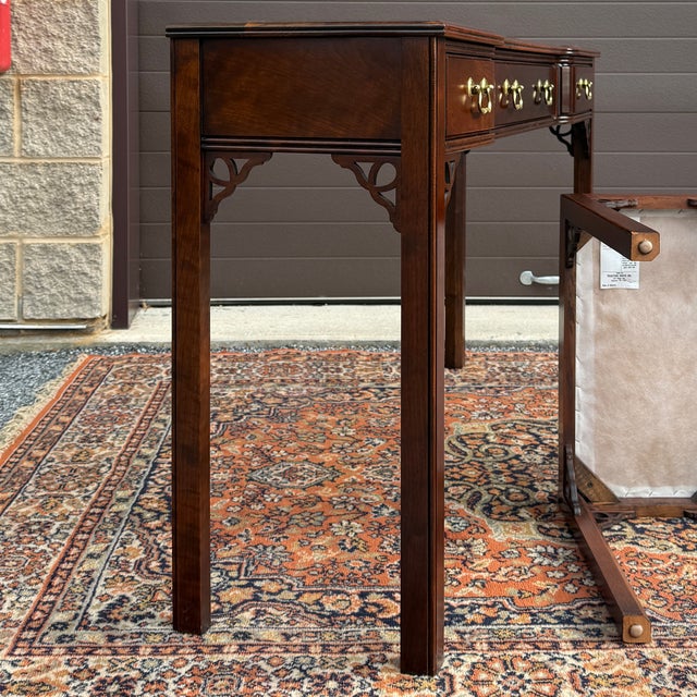 Vintage Tradition House Chippendale Solid Cherry 3 Drawer Console Table Set With Pair of Benches or Stools - 3 Pieces For Sale - Image 11 of 18