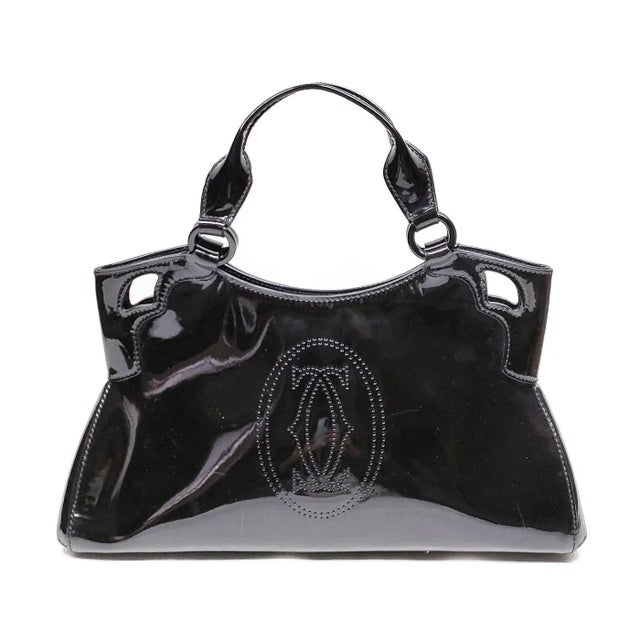 Contemporary 21st Century Perfect Condition Patent Black Leather Hand-Bag by Cartier For Sale - Image 3 of 18