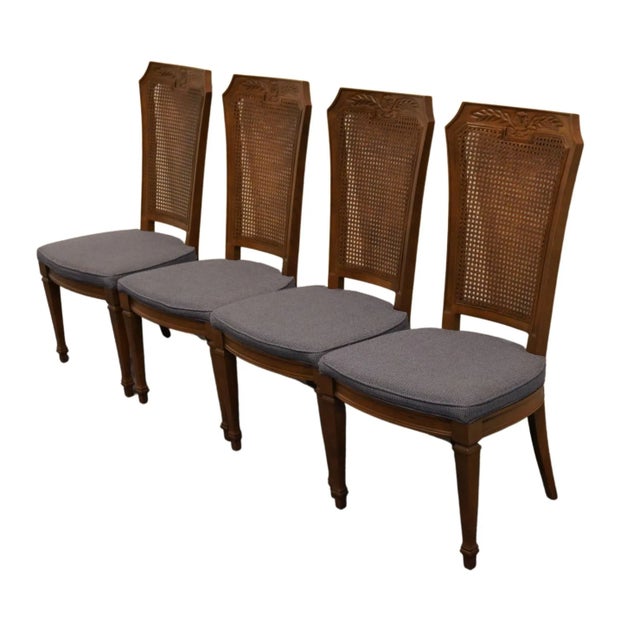 Set of 4 DREXEL FURNITURE Di Moda Collection Italian Neoclassical Tuscan Style Cane Back Dining Side Chairs Upholstery...