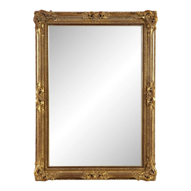 Gold Hand-Carved Wooden Mirror, 1970s For Sale