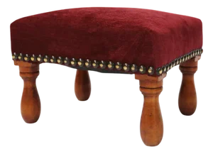 Vintage Art Deco Stool in Red Velvet with Wooden Legs, 1930s