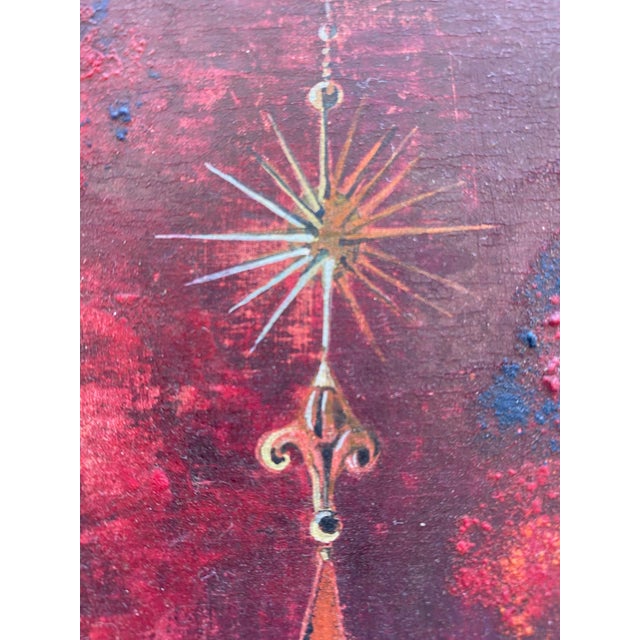 Ruby Red 1960s Modernist Italian Renaissance Style Architectural Painting For Sale - Image 8 of 13