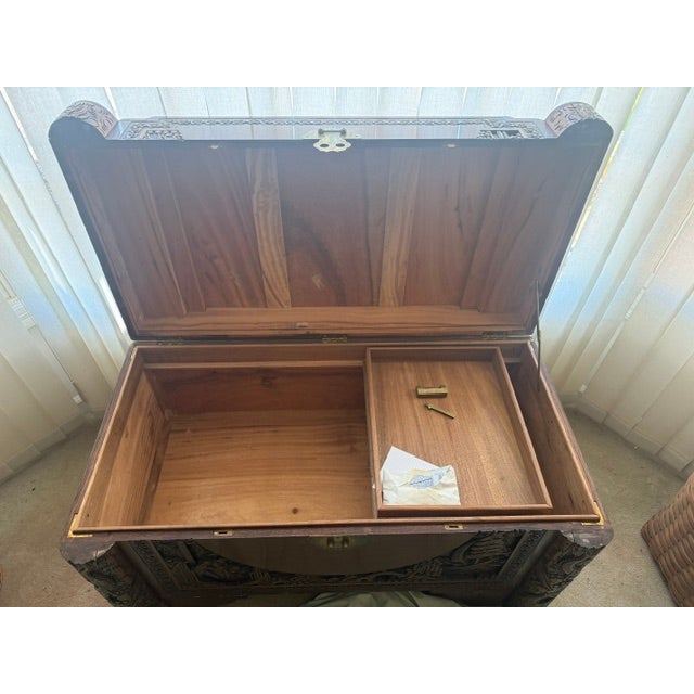 Chinese Early 20th Century Chinese Camphor Carved Wood Chest For Sale - Image 3 of 17