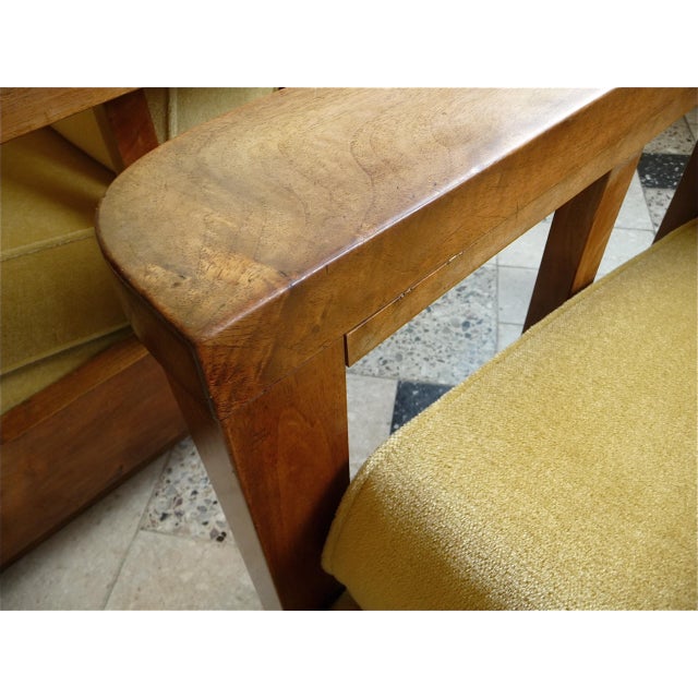 Antique Art Deco Cubic Shaped Armchairs in Walnut and Velvet, Germany, 1920s, Set of 2 For Sale - Image 13 of 18