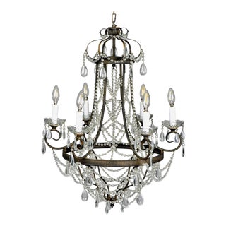 Iron and Crystal Six-Light Chandelier For Sale