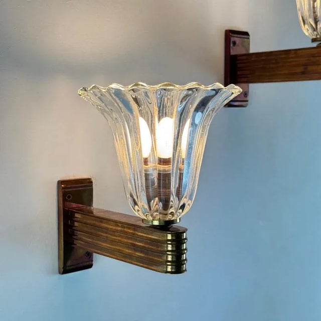 Gold Murano Bellflower Wall Sconces by Ercole Barovier for Barovier & Toso, 1940s, Set of 2 For Sale - Image 8 of 17
