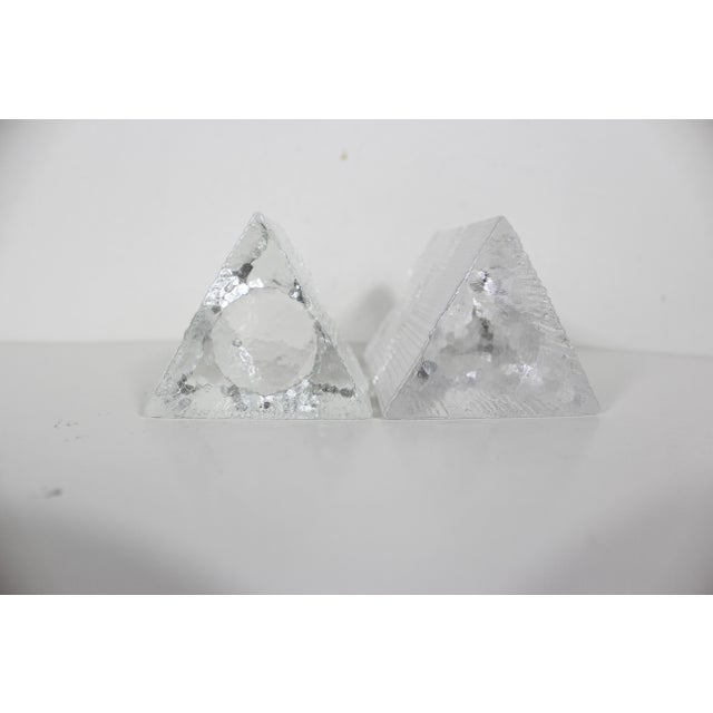 Pair of Kosta Boda Sweden “Skyline” Fluted Triangular Art Glass Crystal Candleholders Designed by Anna Ehrner For Sale - Image 10 of 11
