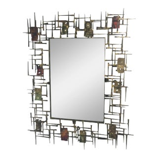 Brutalist Nail & Metal Mirror by Silas Seandel For Sale