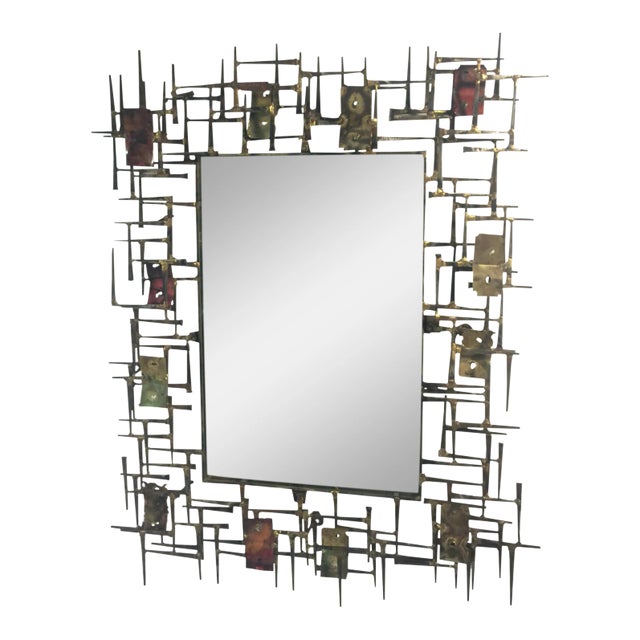 Brutalist Nail & Metal Mirror by Silas Seandel For Sale
