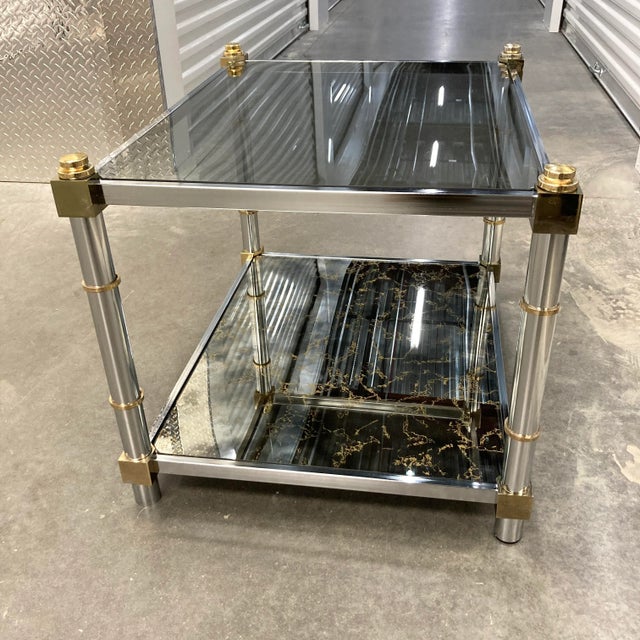 Metal 1980s Mid-Century Modern Chrome & Brass Tiered Glass End Table For Sale - Image 7 of 13