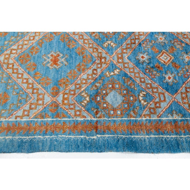 Modern Moroccan Style Hand-Knotted Wool Area Rug in Sky Blue and Terracotta For Sale In New York - Image 6 of 12