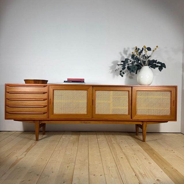 Vintage Scandinavian Teak Sideboard with Rattan Doors For Sale - Image 12 of 12