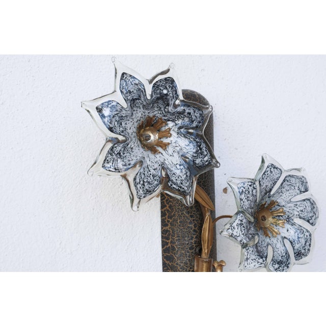 Glass 1970s Murano Wall Light Black Flowers - Set of 2 For Sale - Image 7 of 15