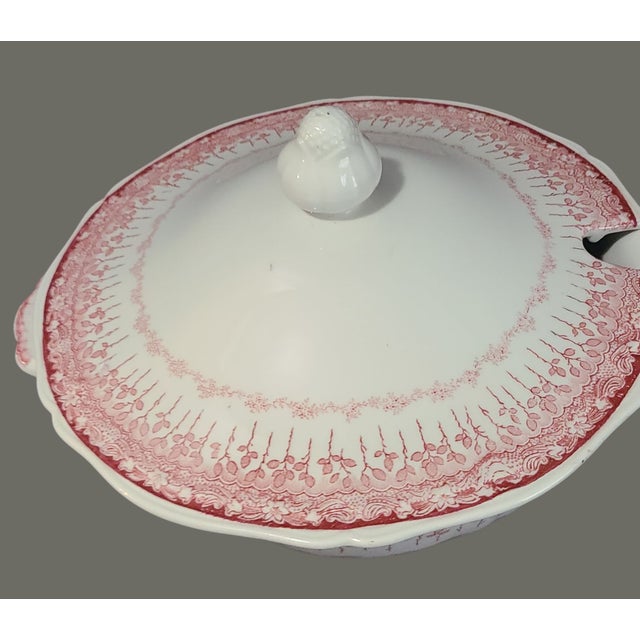 Vintage Laveno Italian Red Transferware Covered Soup Tureen For Sale - Image 4 of 7