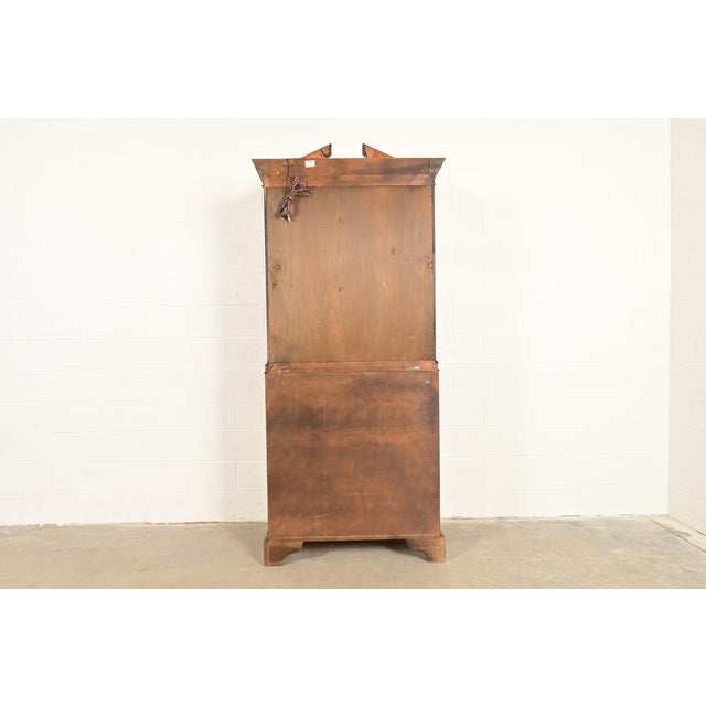 Century Furniture Chippendale Carved Mahogany Drop Front Secretary Desk With Lighted Bookcase Hutch For Sale - Image 11 of 12