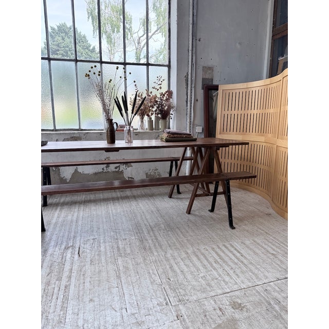 Trestle Farm Table and Benches, 1950s, Set of 3 For Sale - Image 12 of 18