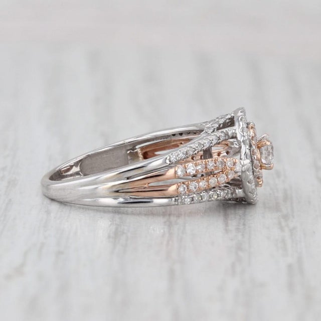 Modern 0.58ctw Diamond Halo Engagement Ring 14k White Rose Gold Size 7 Cathedral For Sale - Image 3 of 8