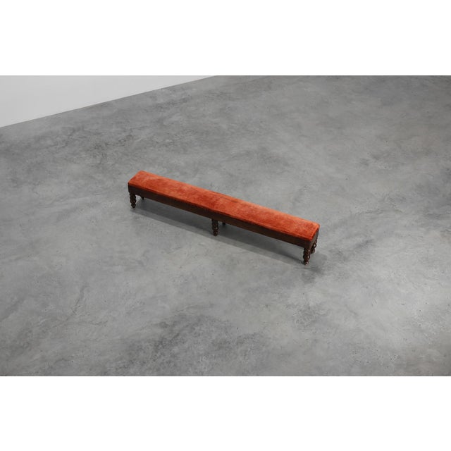 Large Antique French Oak Bench with Velvet Upholstery, 1700s For Sale - Image 10 of 11