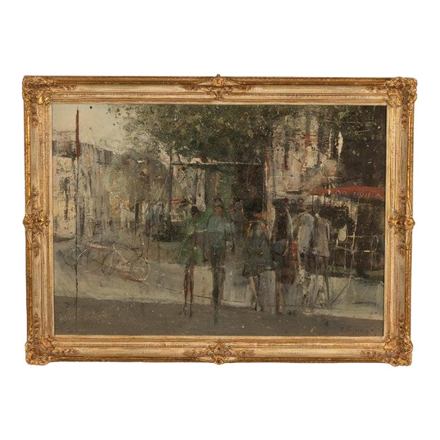 French Modernist Impressionist Paris Street Scene Oil on Canvas Painting Jean-Claude Chesnay 1960s For Sale