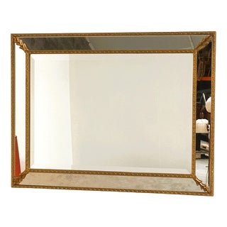 Vintage Gilt Brass and Mirror Wall Mirror with Leaf Corner Details, 1980s For Sale