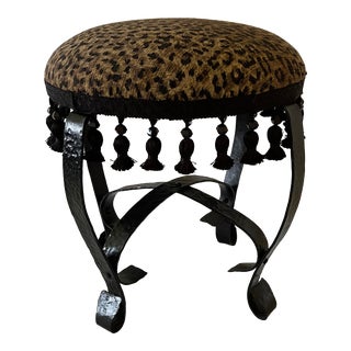 Late 20th Century Small Iron Footstool Upholstered in Cheetah Print For Sale