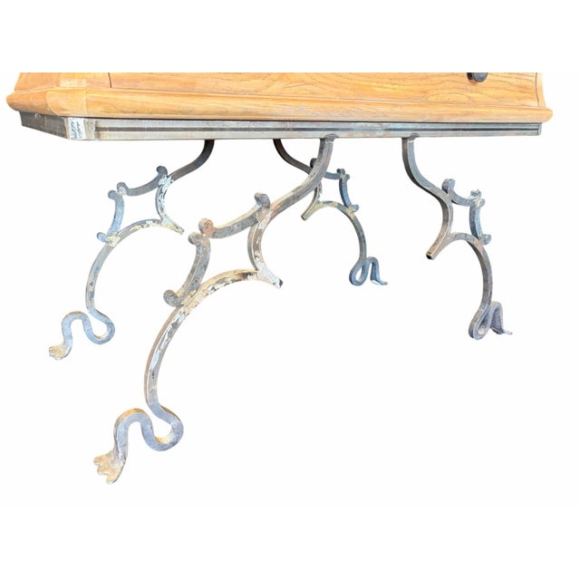 Contemporary Iron Base and Wood Top Side Table For Sale - Image 3 of 4