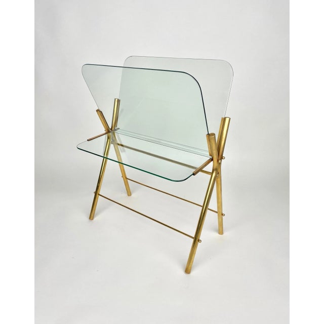 Brass & Glass Magazine Rack, Italy, 1950s For Sale - Image 3 of 14
