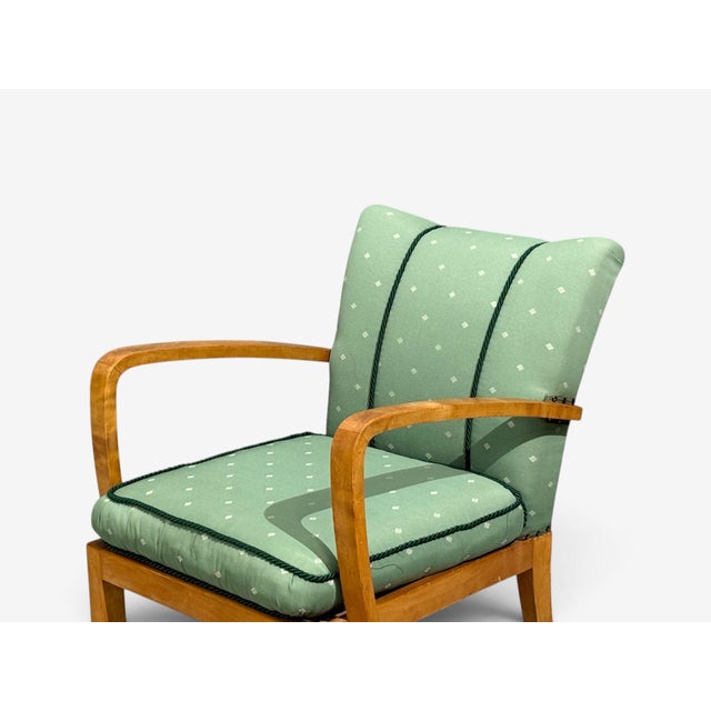 Swedish Modern, Lounge Chairs, Hardwood, Fabric, Sweden, 1940s For Sale In New York - Image 6 of 11