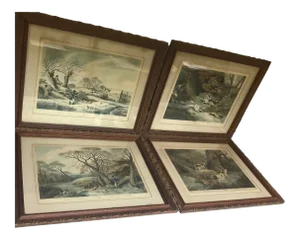 Shooting Hand-Engraved Litho Black Park, Near Uxbridge Drawn by R Havel Set of 4