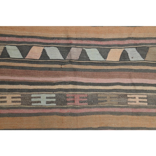 1970s Vintage Turkish Oushak Handmade Wool Cotton Brown Kilim Rug For Sale - Image 10 of 11