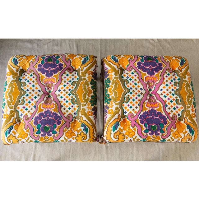 Pair of McGuire Style Chinoiserie Bamboo Stools or Ottomans With Tufted Cushions. For Sale - Image 13 of 18