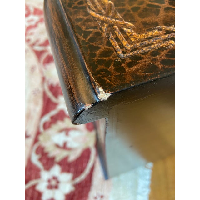 Early 2000s Regency Style 3-Drawer Chest, Black With Embossed Faux Leather & Gold Detail For Sale - Image 10 of 10