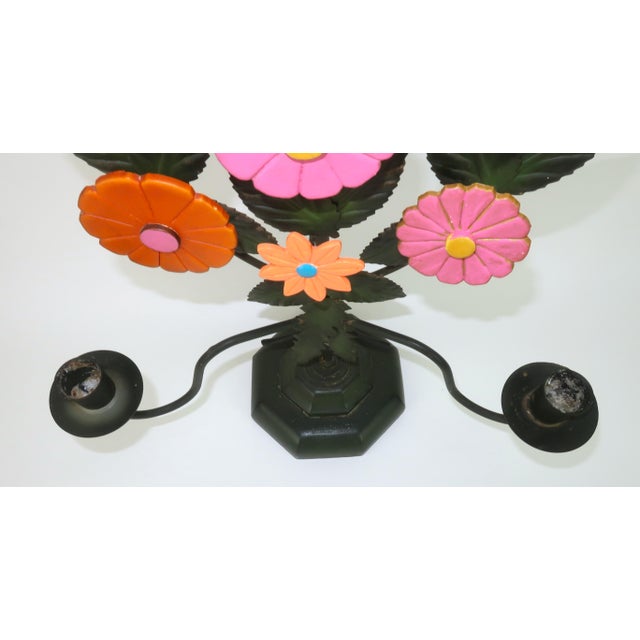 Mod Metal Tole Flower Candle Holder Candelabra, 1960's For Sale In Atlanta - Image 6 of 14