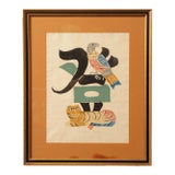 Vintage Kichiemon Okamura, Japanese Folk Art Woodblock Print For Sale