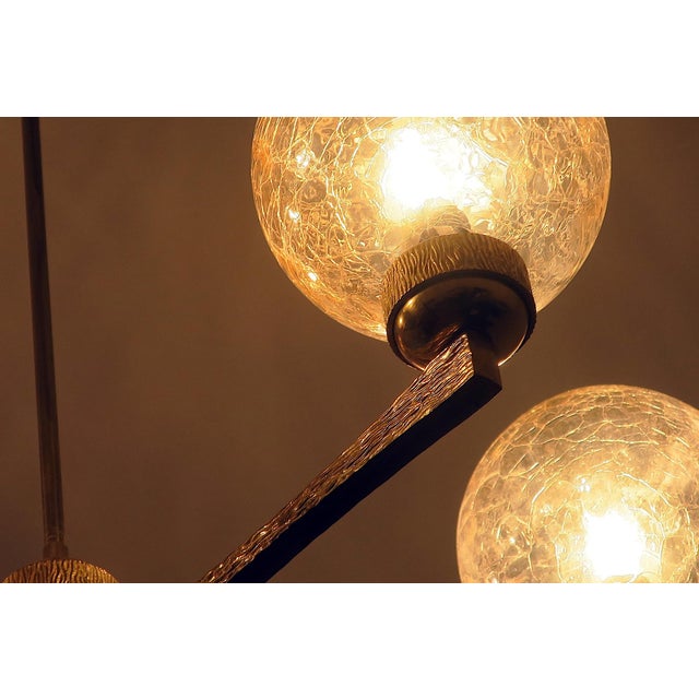 Gold Intricate Gold-Plated Brass Chandelier with Six Globes by Angelo Brotto, Italy, 1960s For Sale - Image 8 of 11