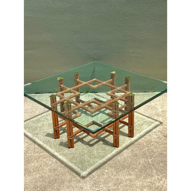 Tan Vintage McGuire Wrapped Rattan Coffee Table For Sale - Image 8 of 17