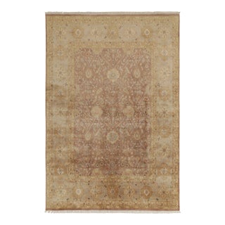 Rug & Kilim’s Tabriz Style Rug in Brown With Gold & Blue Floral Patterns For Sale