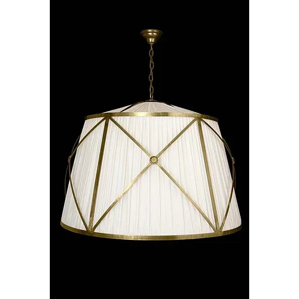 Aspire - Pleated linen drum shade fixture, cast brass crosshatched frame with medallion detail. Diffuser optional.