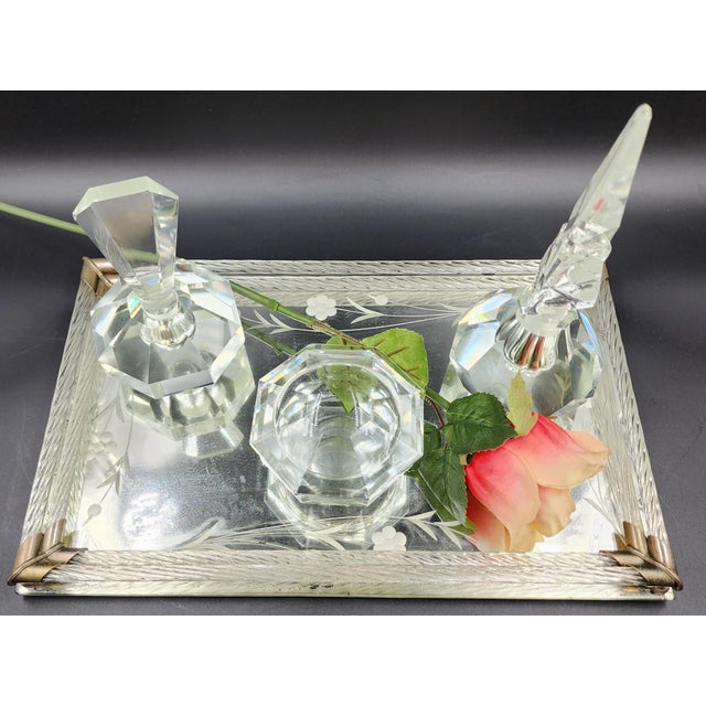Vintage Hand Cut Crystal Dresser Set With Mirror Tray For Sale - Image 17 of 18