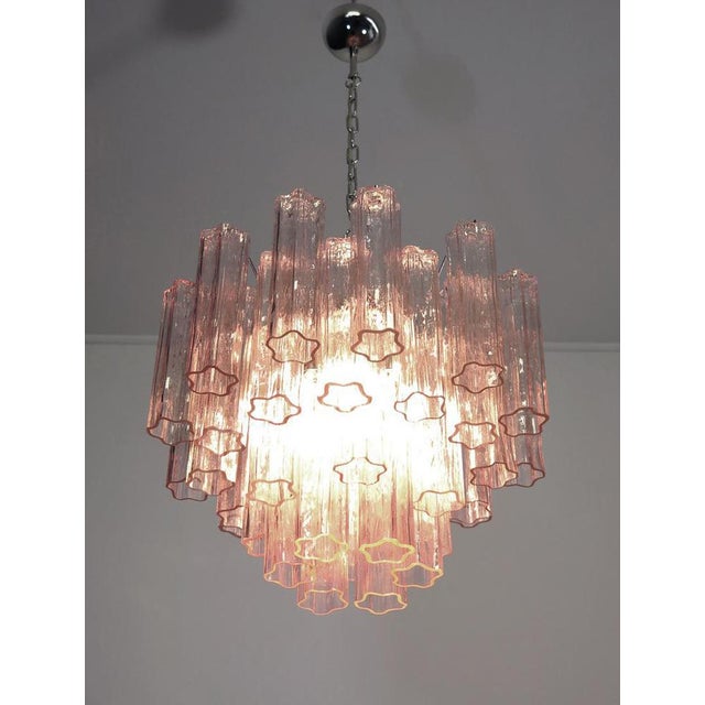 Italian Pink Glass Tube Chandeliers, 1970s, Set of 2 For Sale - Image 14 of 16